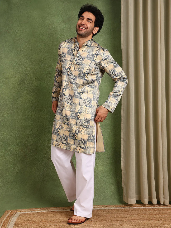 Men Printed Satin Kurta