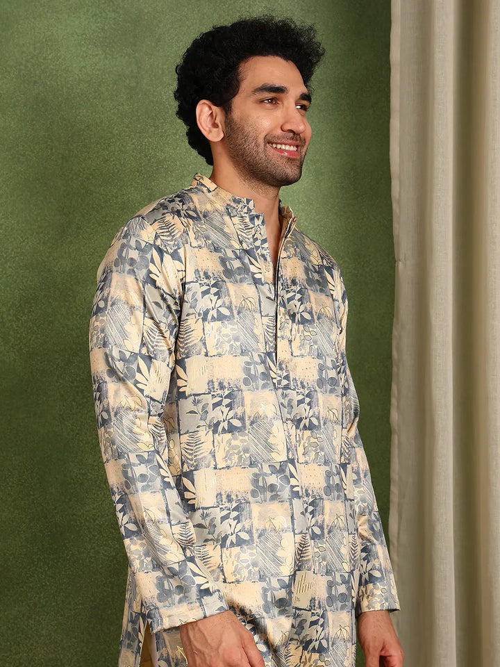 Men Printed Satin Kurta