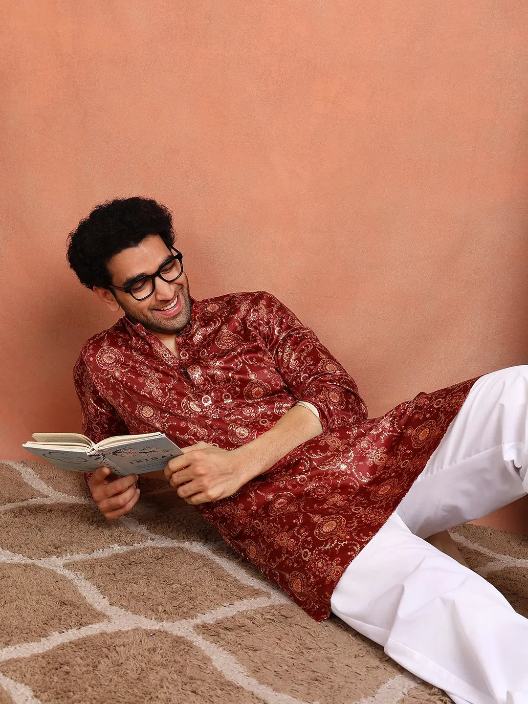 Men Maroon Ethnic Motifs Chanderi Silk Kurta