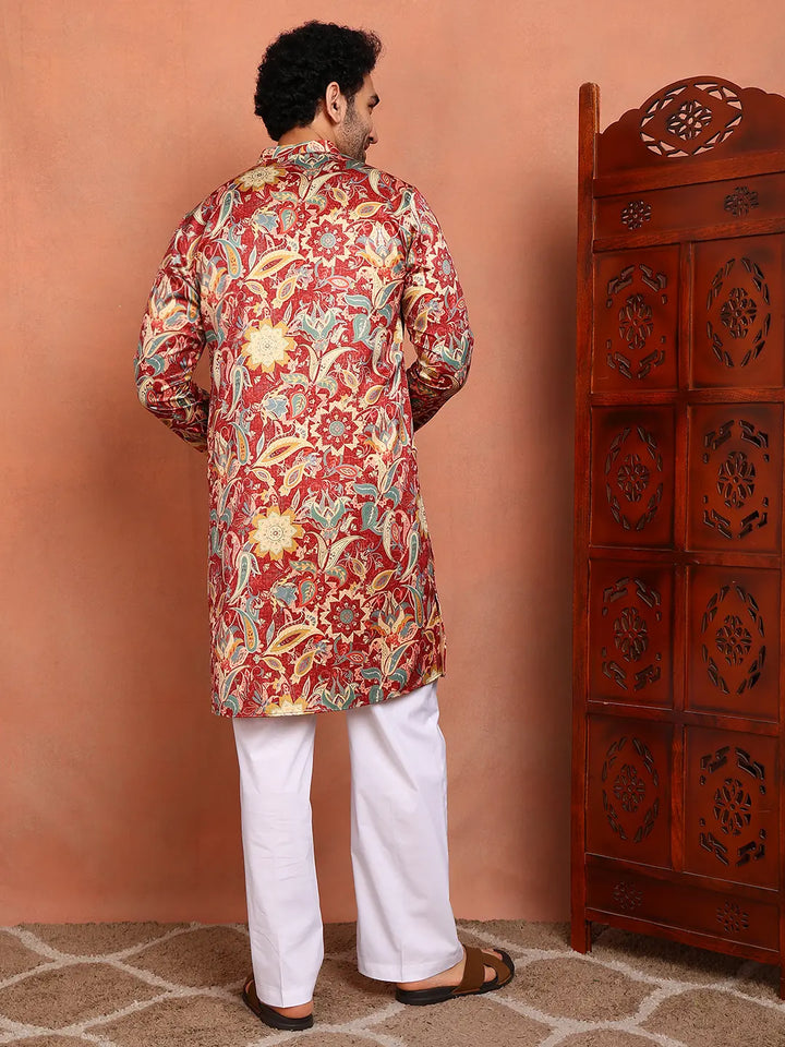 Men Floral Printed Indie Florals Satin Kurta