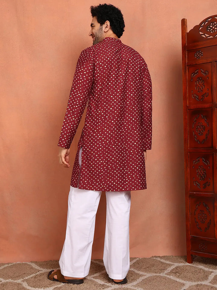 Men Bandhani Printed Chanderi Silk Kurta