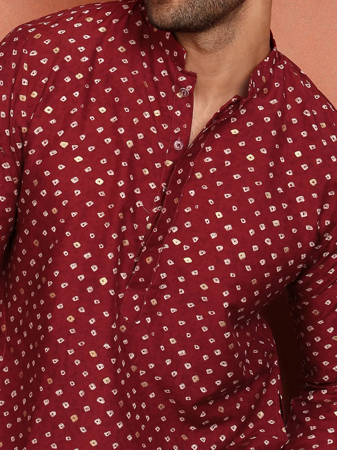 Men Bandhani Printed Chanderi Silk Kurta
