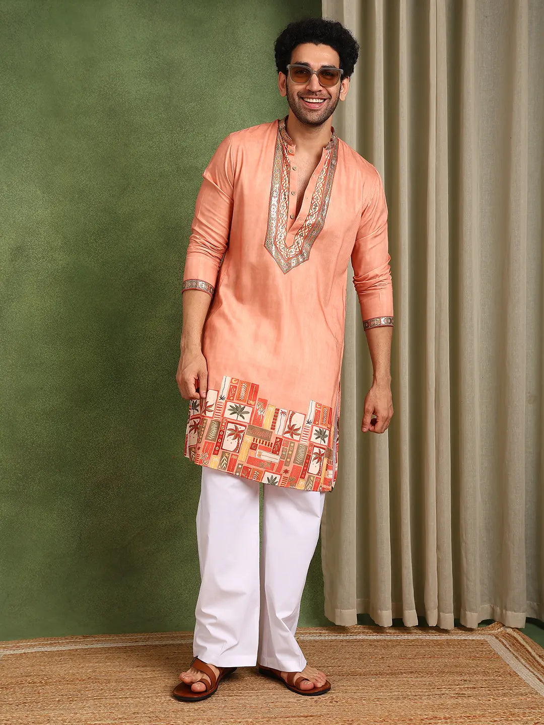Men Ethnic Motifs Printed Thread Work Kurta