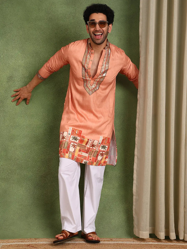 Men Ethnic Motifs Printed Thread Work Kurta