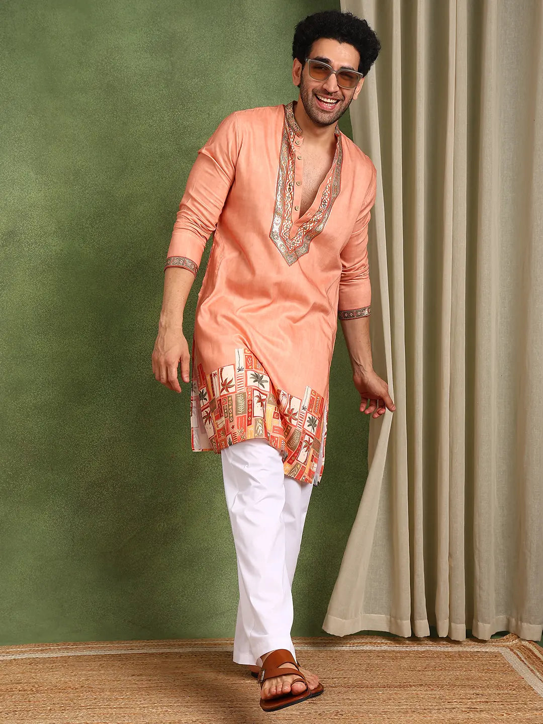 Men Ethnic Motifs Printed Thread Work Kurta