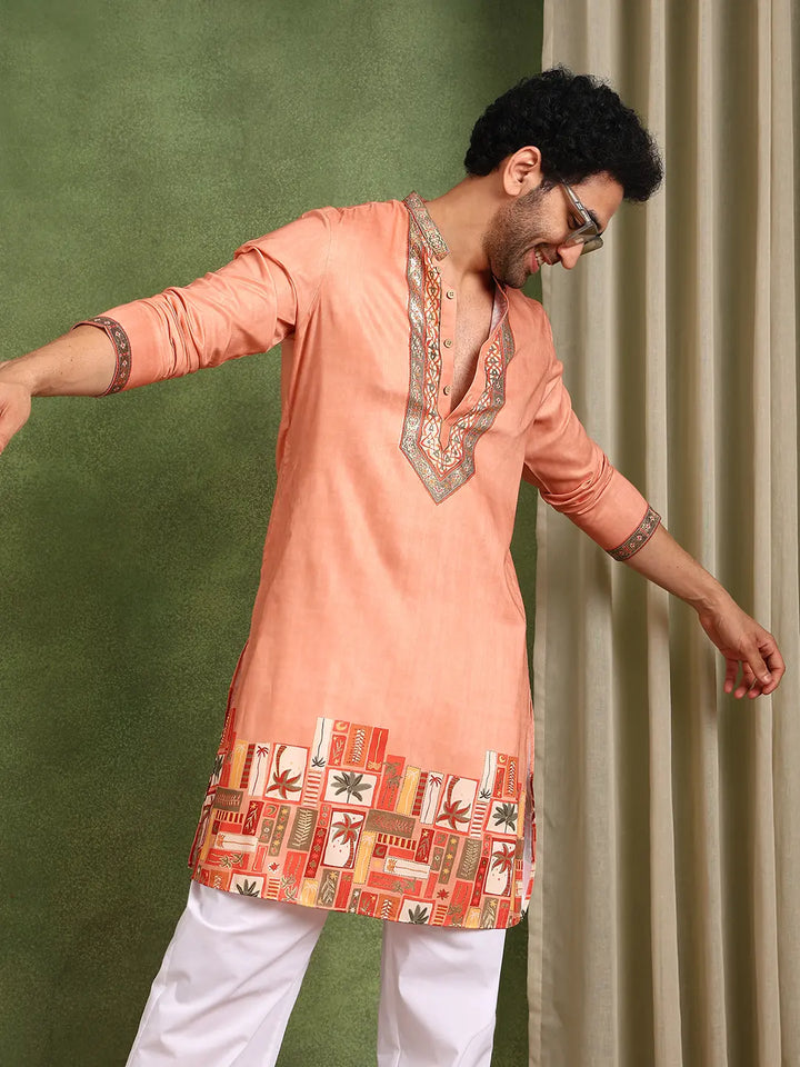 Men Ethnic Motifs Printed Thread Work Kurta