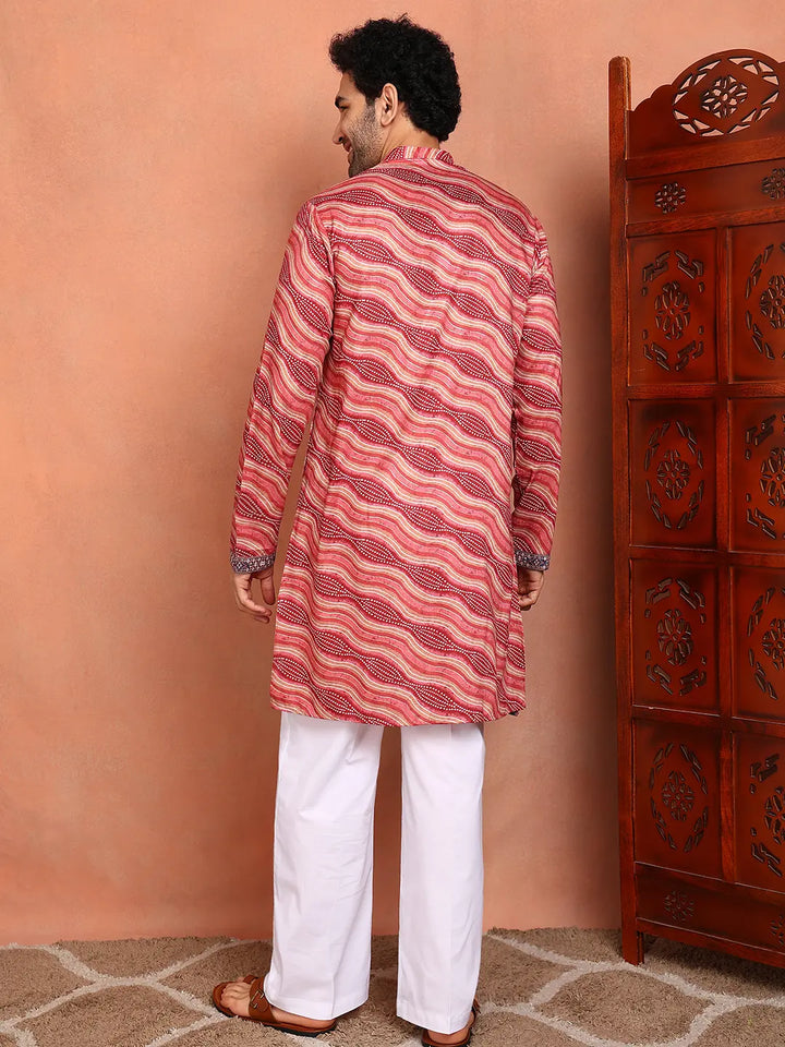 Men Leheriya Printed Thread Work Chanderi Silk Kurta