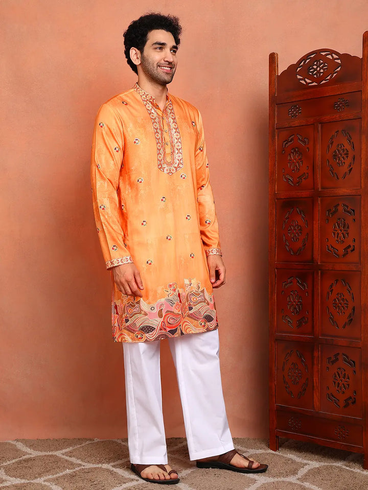 Men Paisley Printed Thread Work Chanderi Silk Kurta