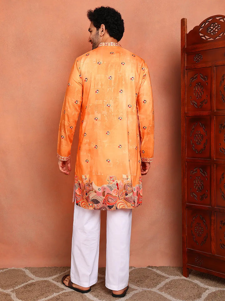 Men Paisley Printed Thread Work Chanderi Silk Kurta