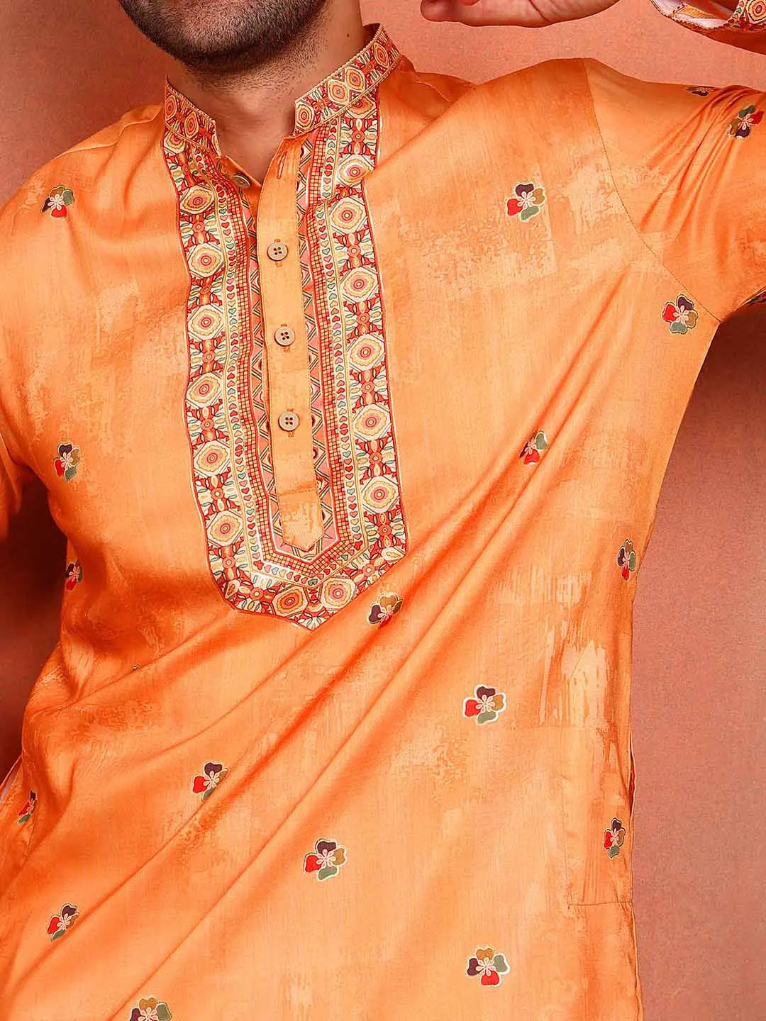 Men Paisley Printed Thread Work Chanderi Silk Kurta