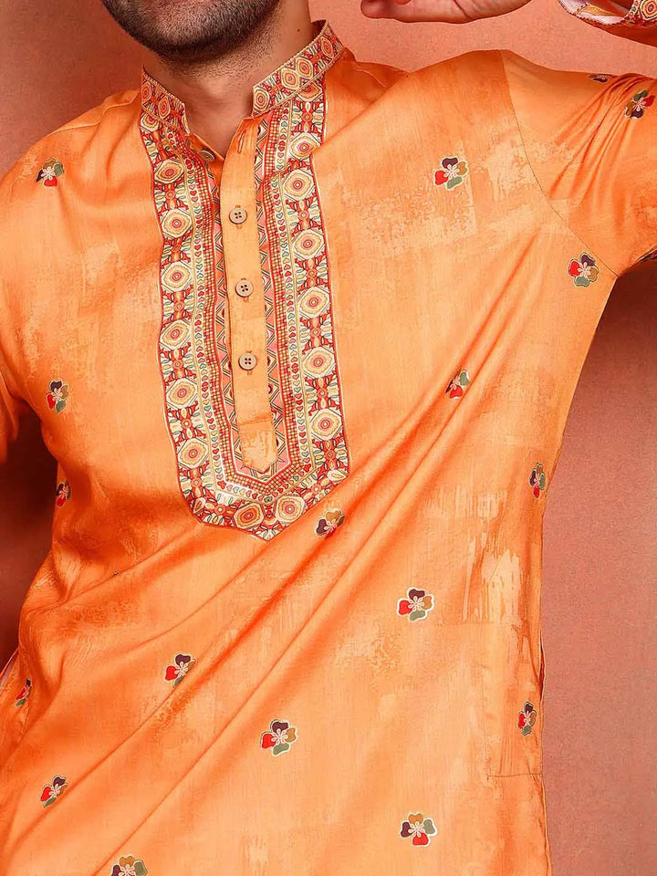 Men Paisley Printed Thread Work Chanderi Silk Kurta
