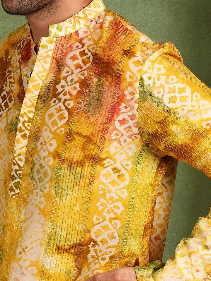 Mustard Chanderi Silk Straight Printed Kurta