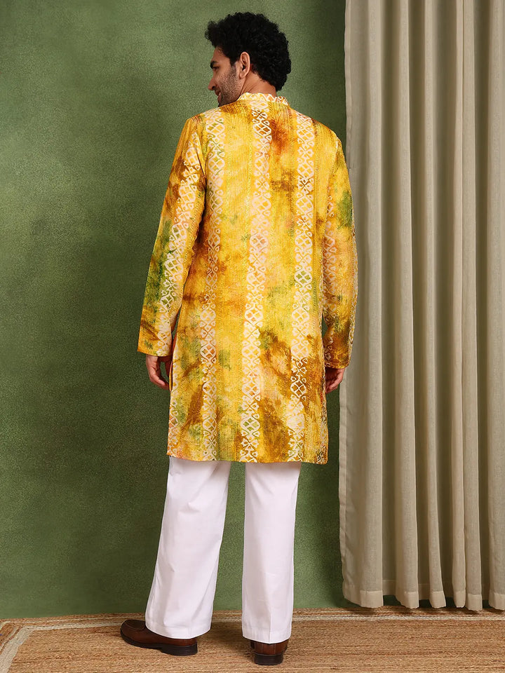 Mustard Chanderi Silk Straight Printed Kurta