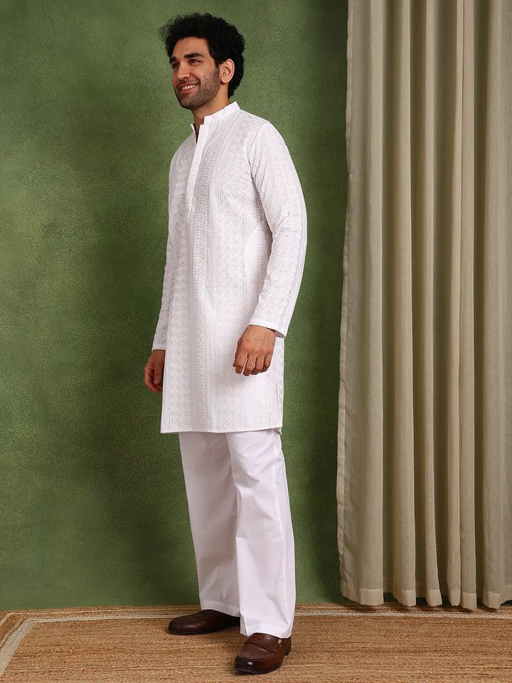 White Embroidered Chikankari Cotton Straight Kurta