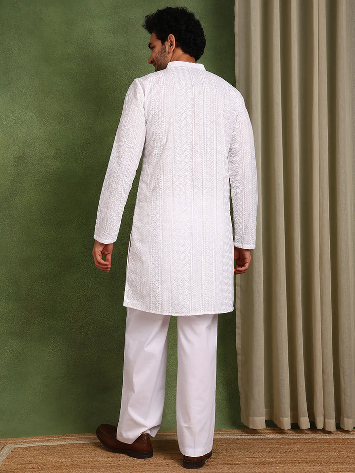 White Embroidered Chikankari Cotton Straight Kurta