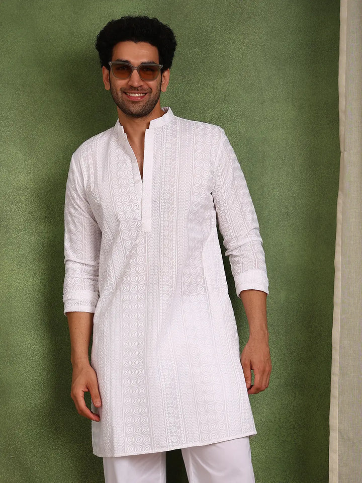 White Embroidered Chikankari Cotton Straight Kurta