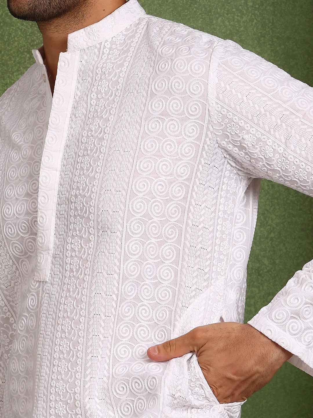 White Embroidered Chikankari Cotton Straight Kurta