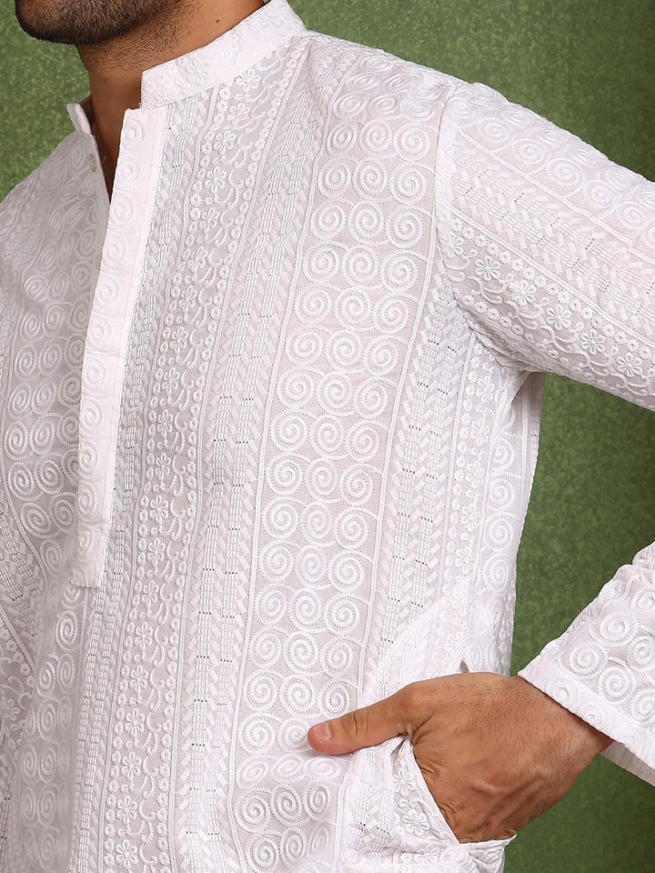 White Embroidered Chikankari Cotton Straight Kurta