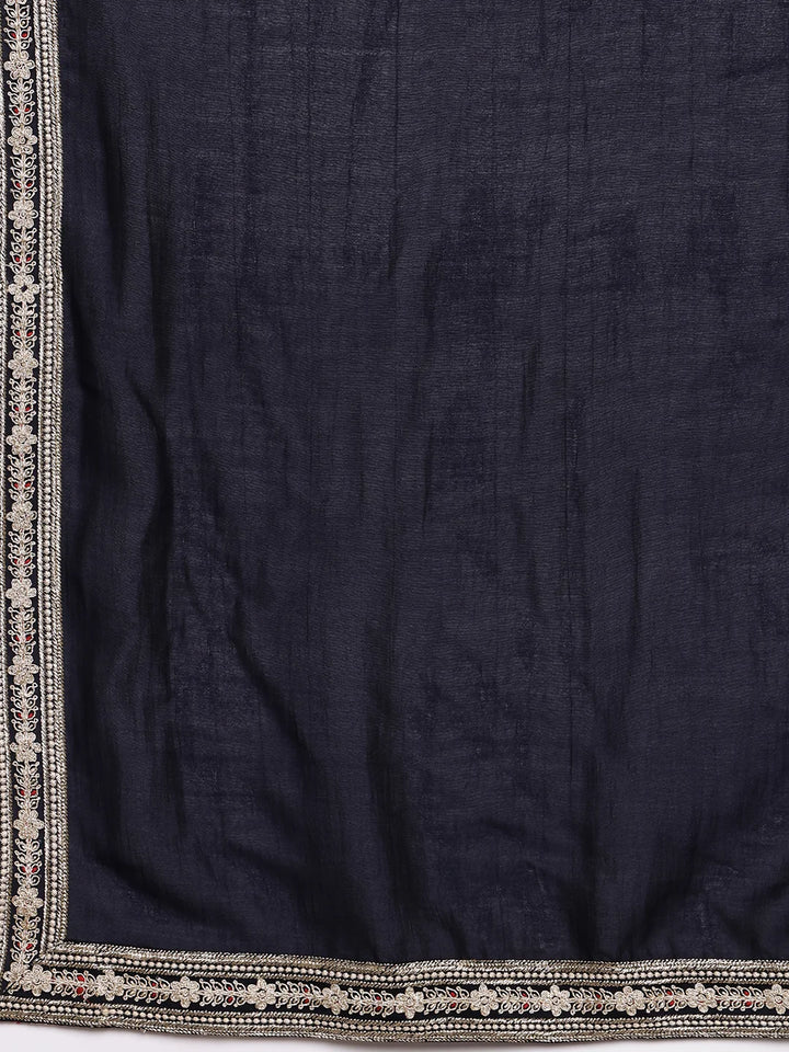 Blue Zari Yoke Design Viscose Rayon Straight Kurta for Men - Image 12
