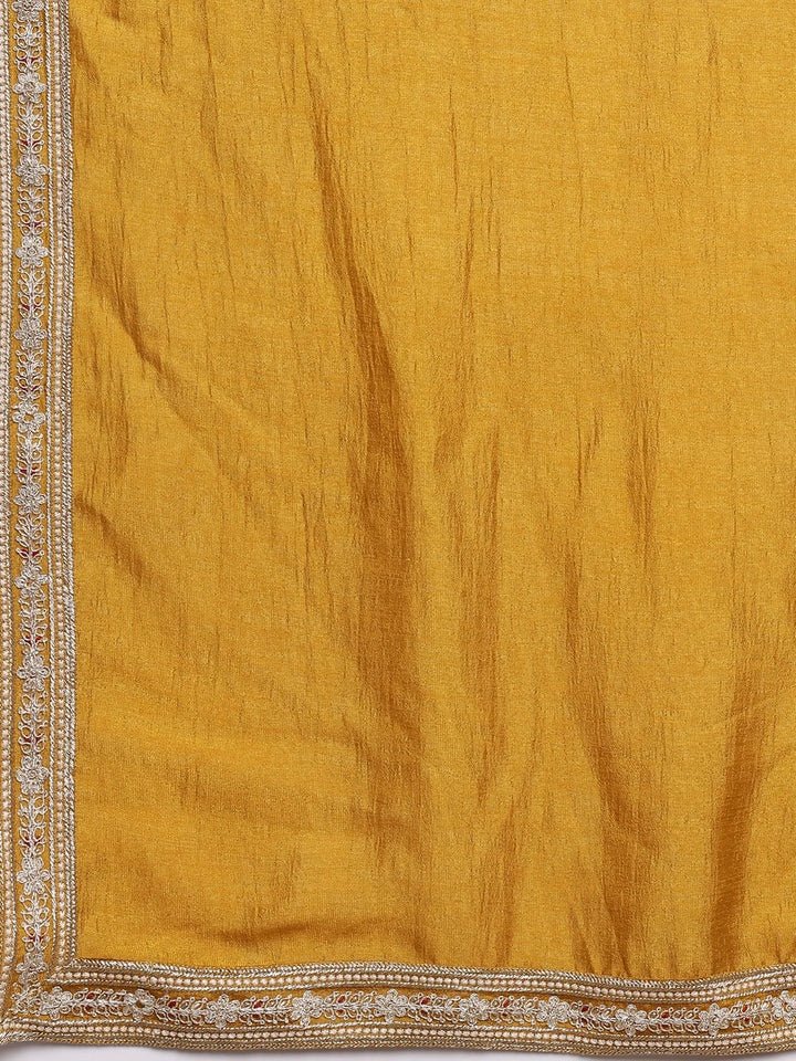 Mustard Zari Yoke Design Viscose Rayon Straight Kurta for Men - Image 12