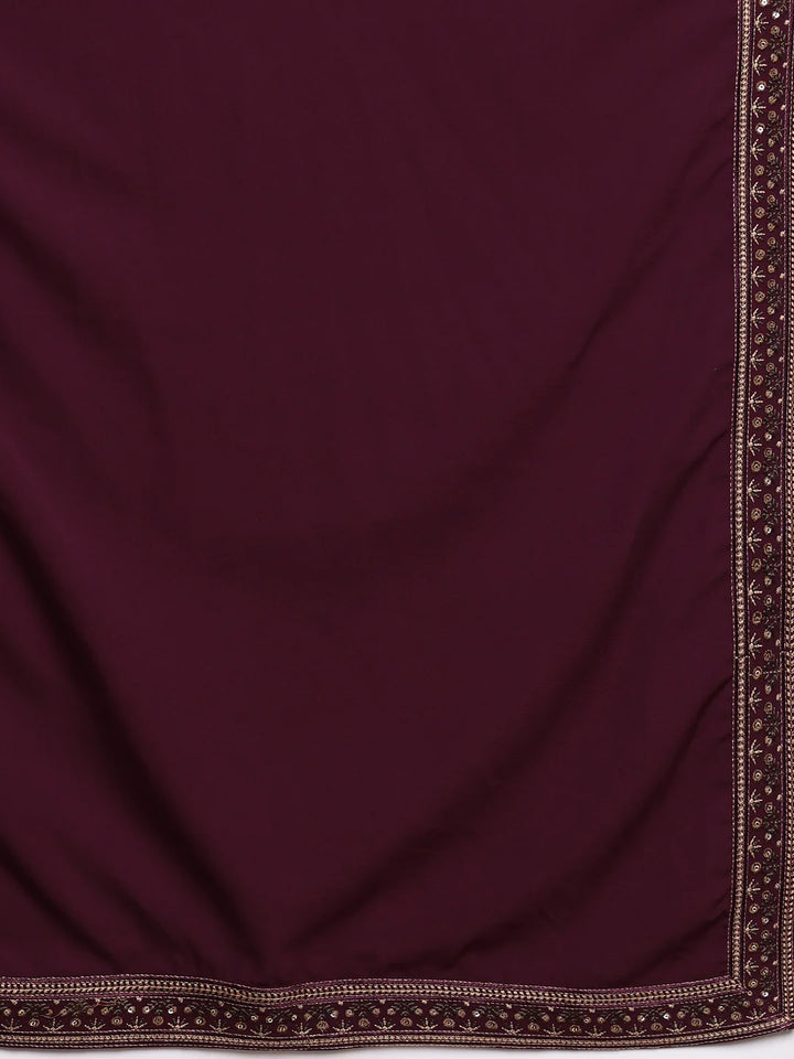 Magenta Chikankari Yoke Design Blended Straight Kurta for Men - Image 11