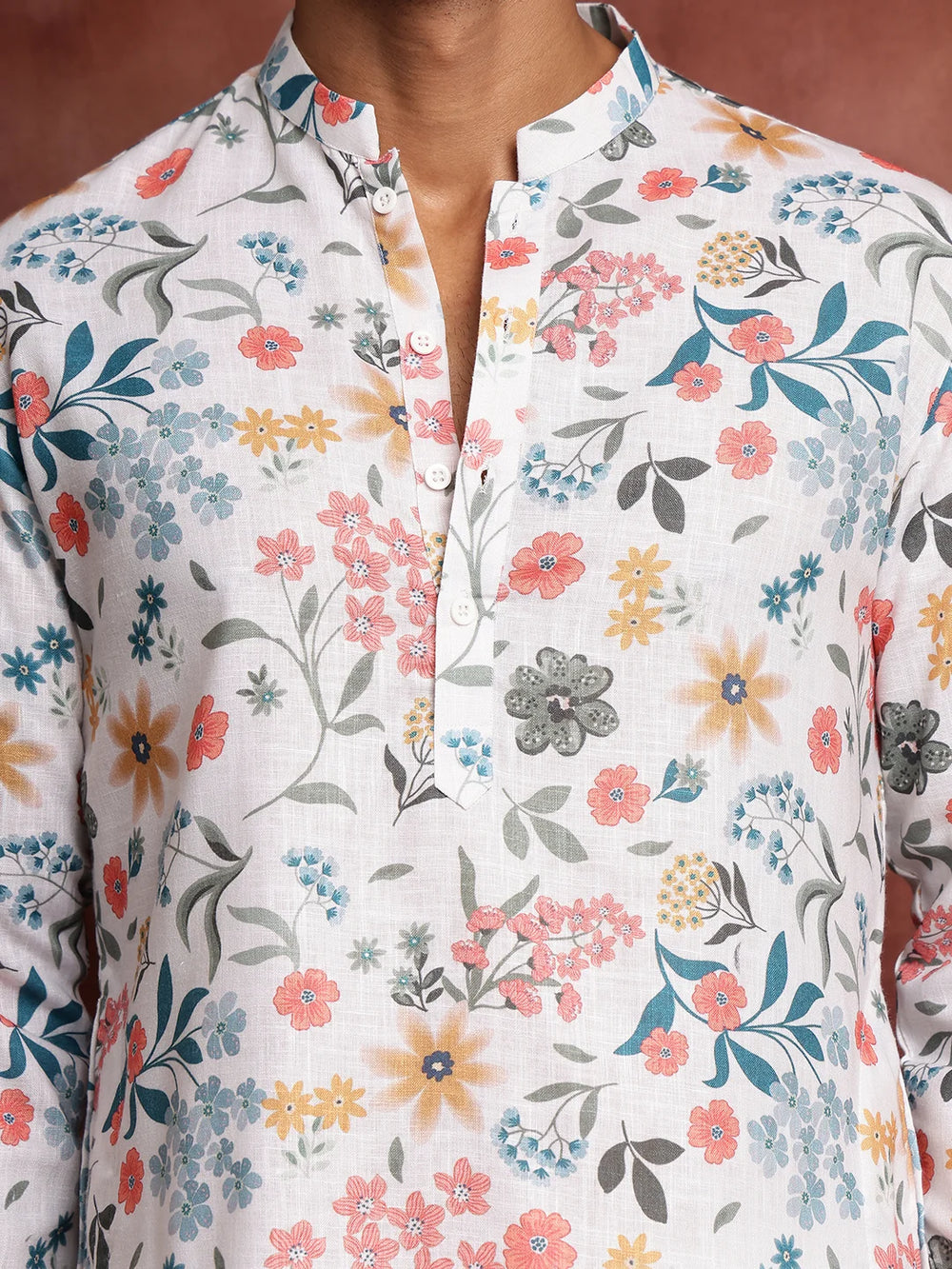 White Printed Cotton Straight Kurta for Men - Image 7