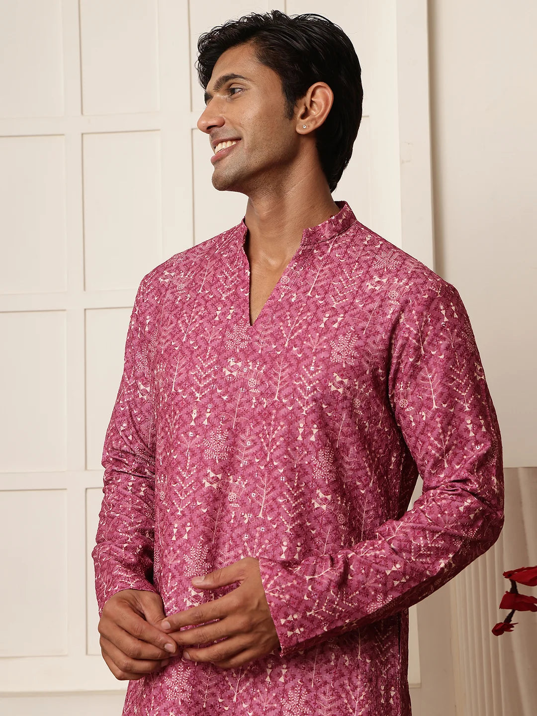 Purple Thread Work Embroidered Viscose Rayon Straight Kurta for Men - Image 10