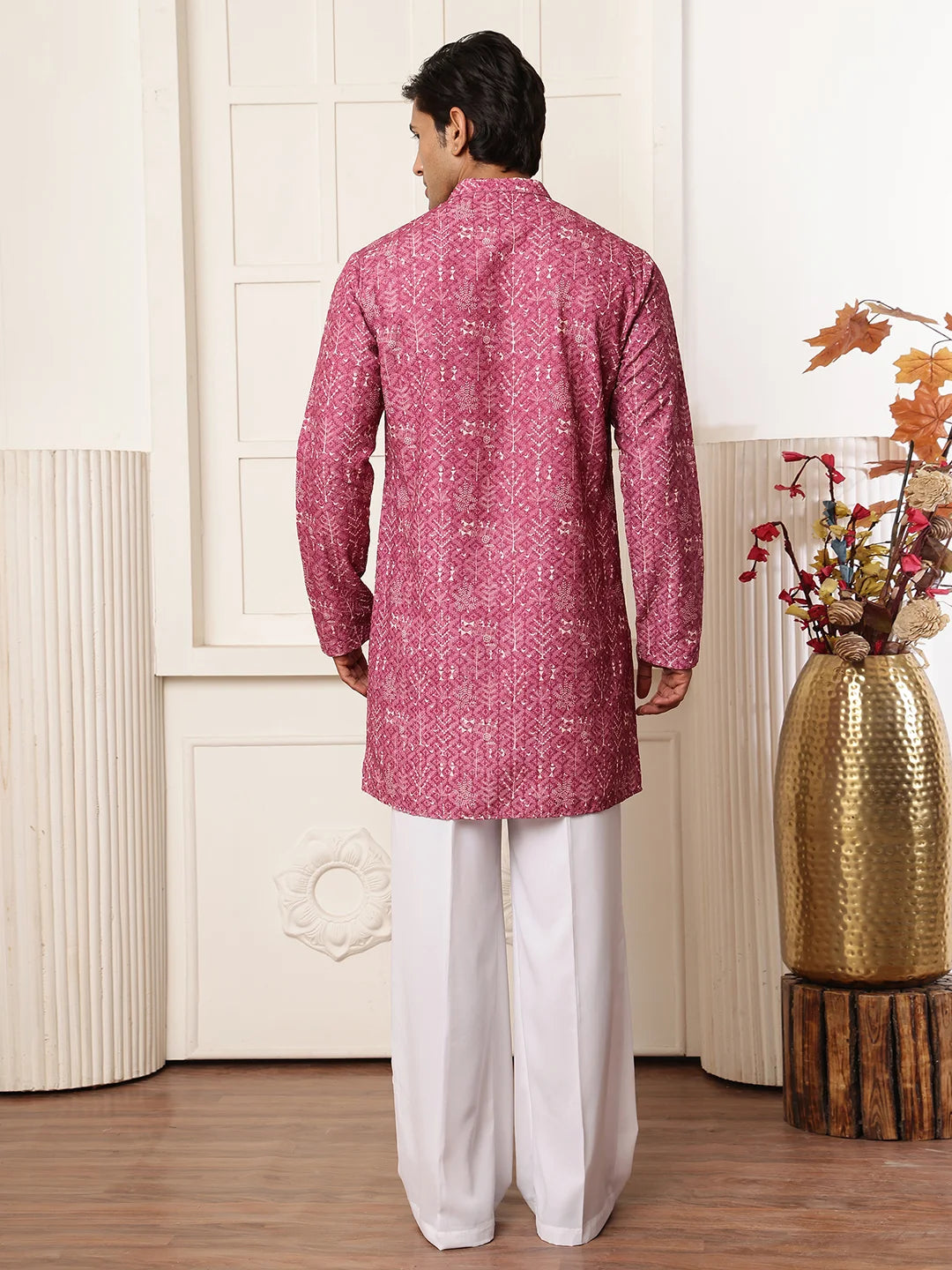Purple Thread Work Embroidered Viscose Rayon Straight Kurta for Men - Image 7