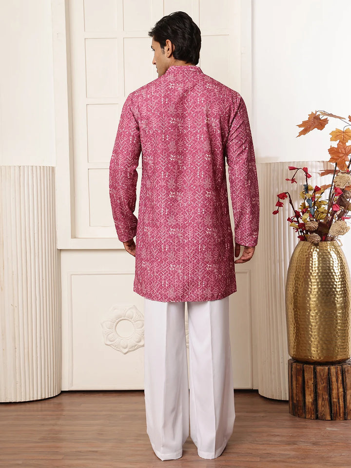 Purple Thread Work Embroidered Viscose Rayon Straight Kurta for Men - Image 7