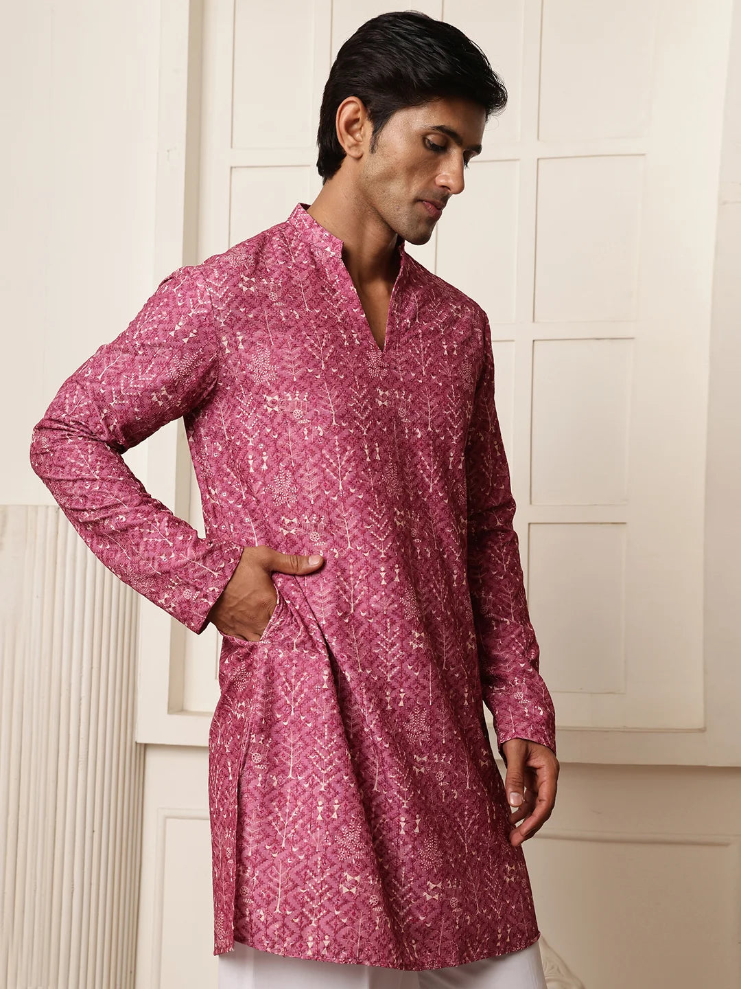 Purple Thread Work Embroidered Viscose Rayon Straight Kurta for Men - Image 8
