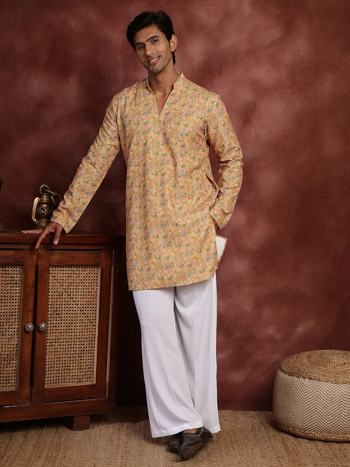 Yellow Thread Work Printed Viscose Rayon Straight Kurta for Men - Image 6