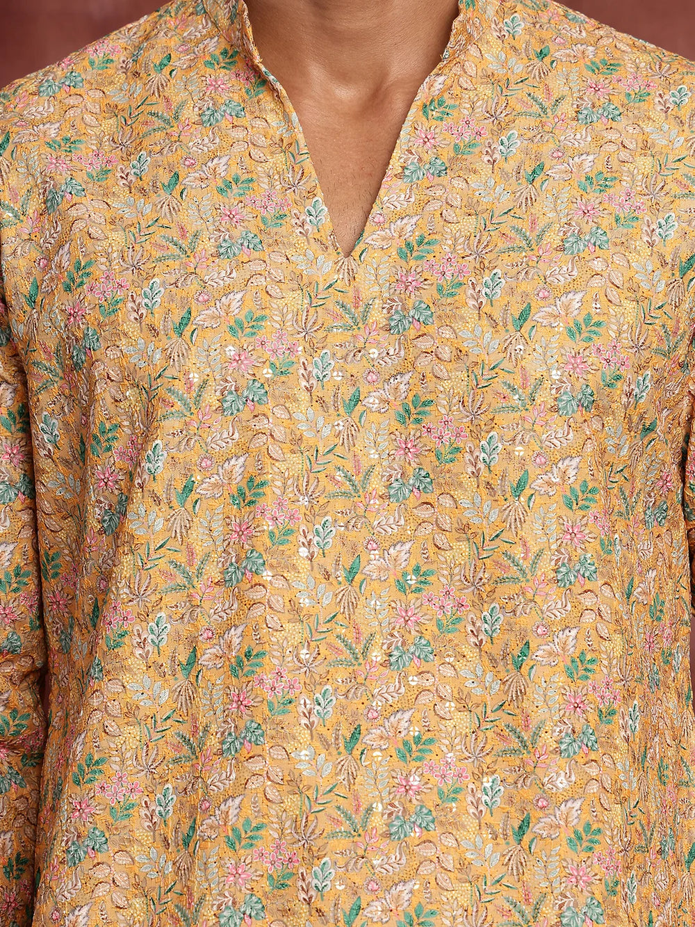 Yellow Thread Work Printed Viscose Rayon Straight Kurta for Men - Image 8