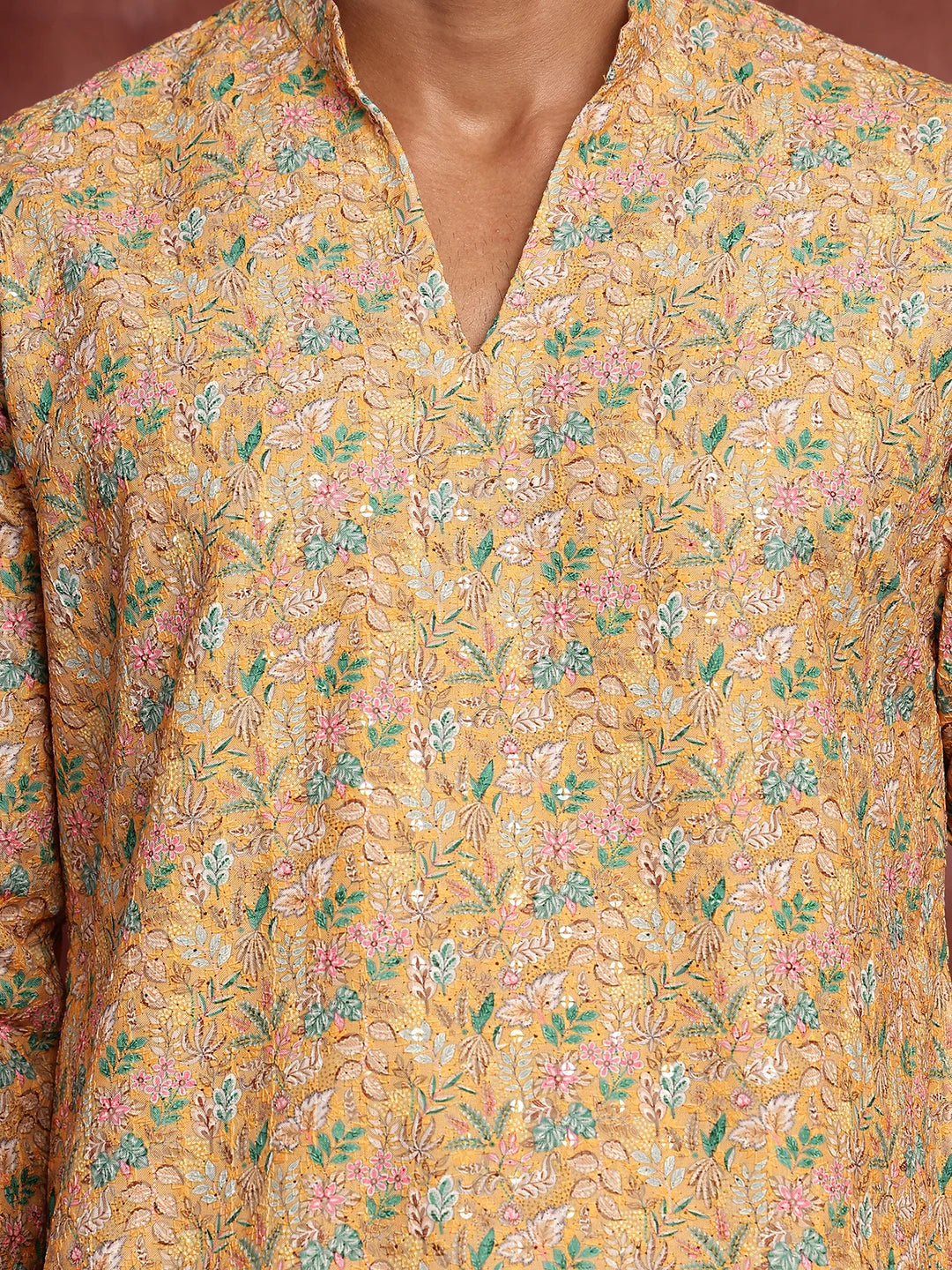Yellow Thread Work Printed Viscose Rayon Straight Kurta for Men - Image 8