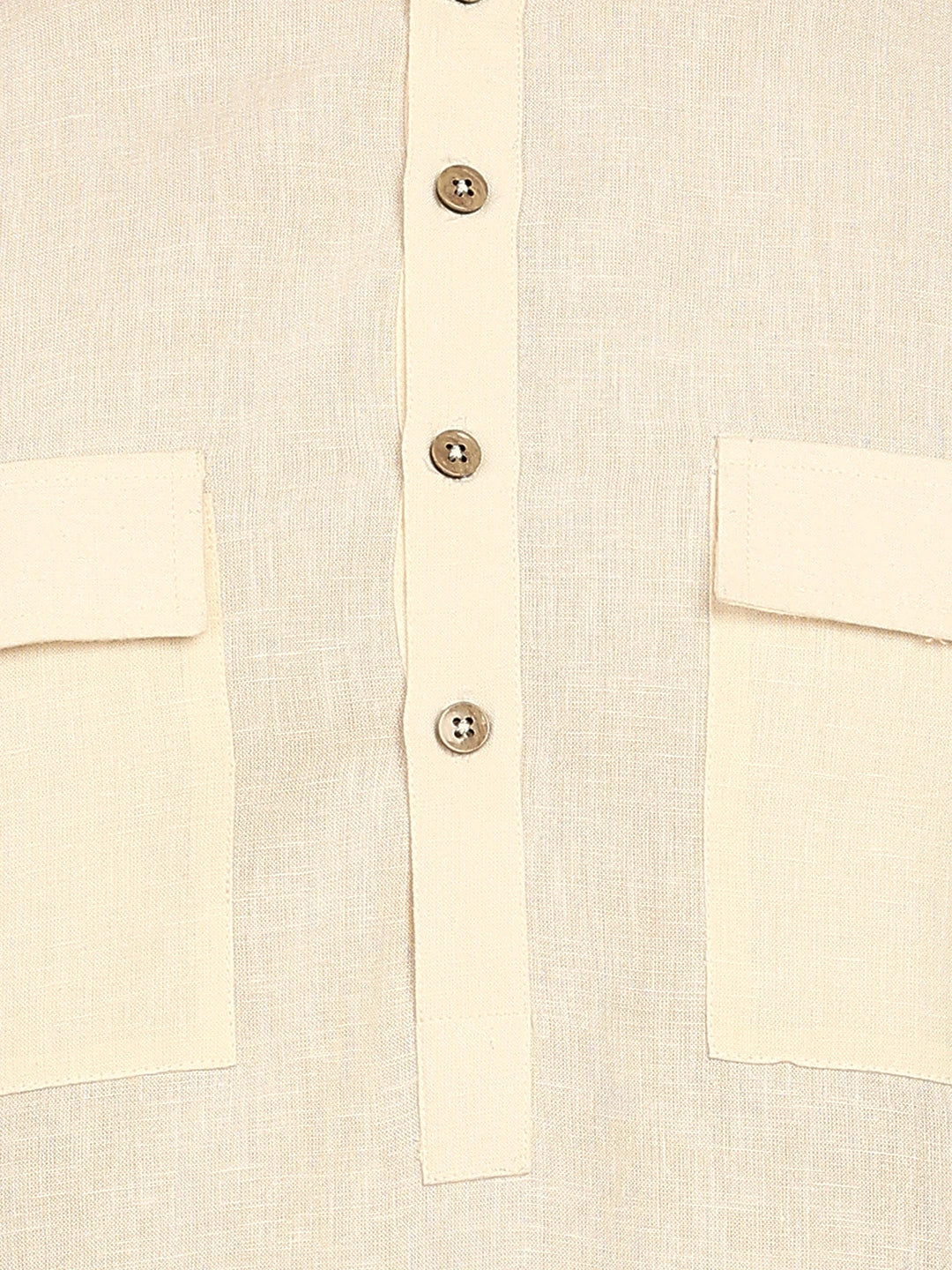 Men's Cream Linen Solid Pathani Co-ord Set