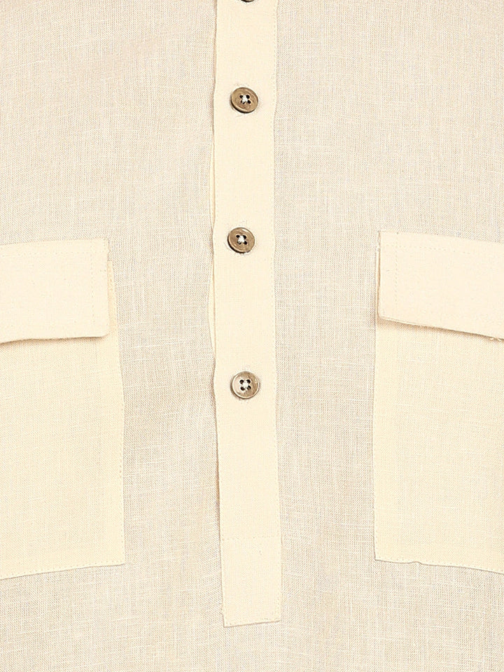 Men's Cream Linen Solid Pathani Co-ord Set