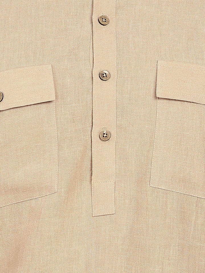 Men's Beige Linen Solid Pathani Co-ord Set