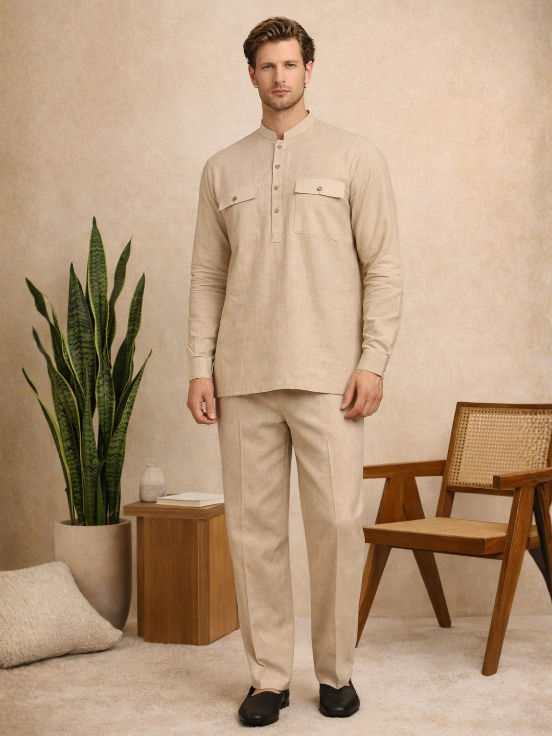 Men's Solid Linen Co-ord Set