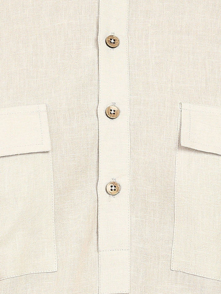 Men's Cream Linen Solid Pathani Co-ord Set