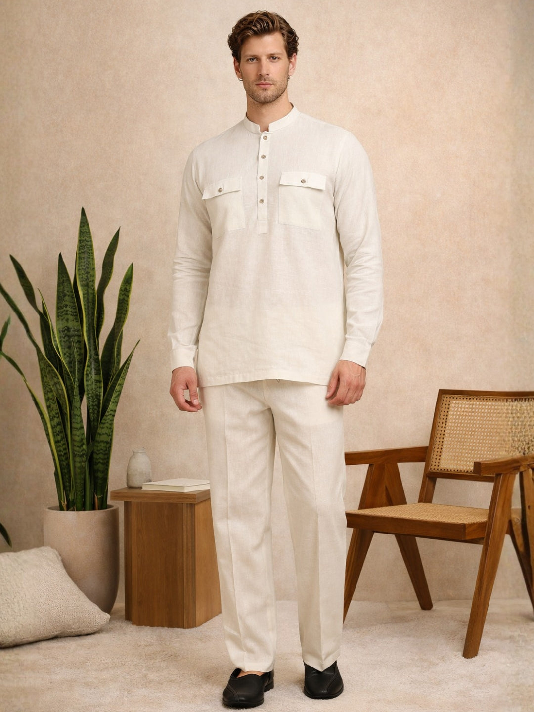 Men's Solid Linen Co-ord Set