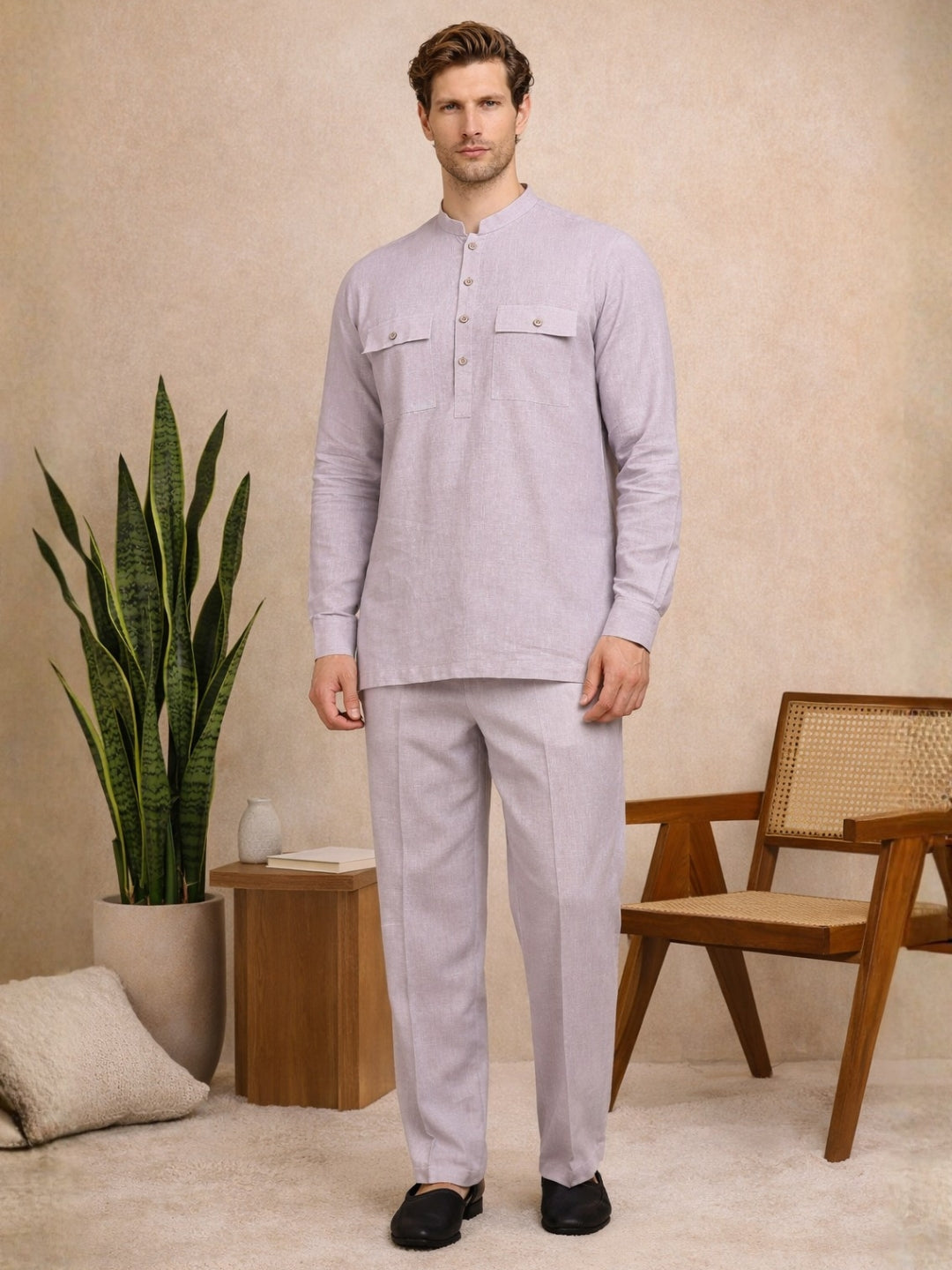 Men's Solid Linen Co-ord Set
