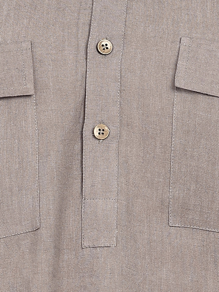 Men's Gray Linen Solid Pathani Co-ord Set