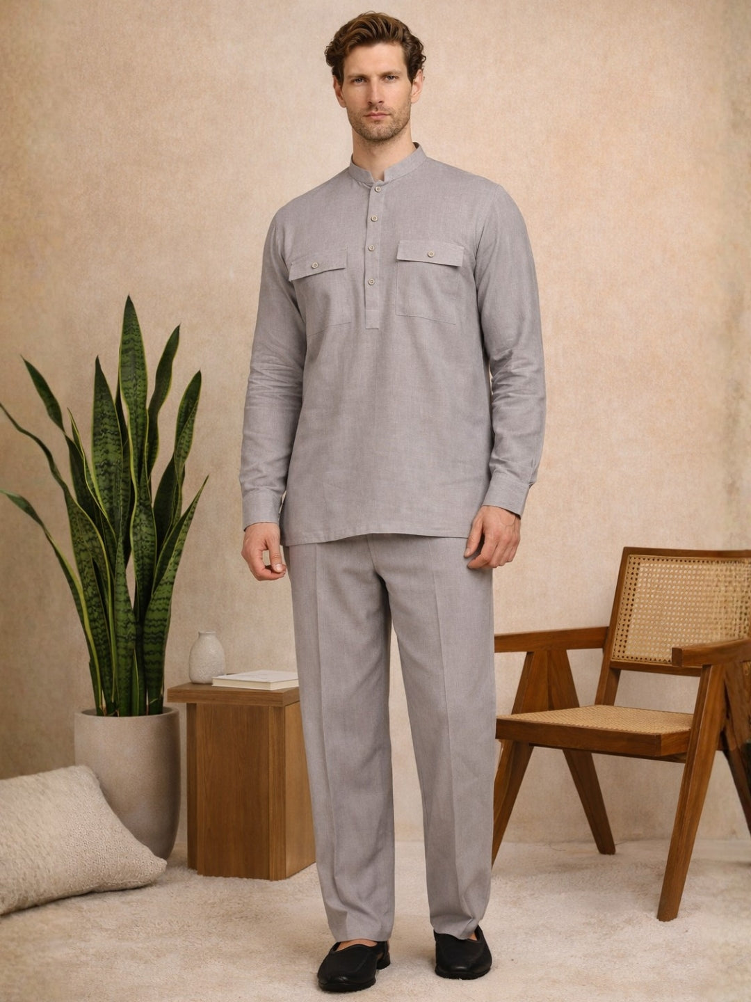 Men's Solid Linen Co-ord Set