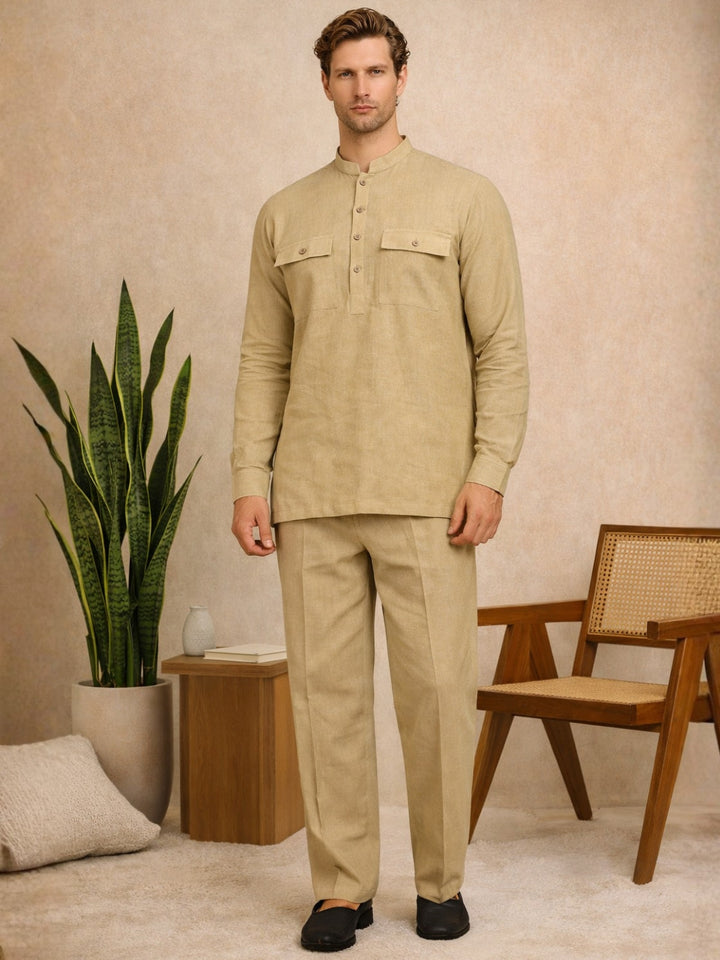 Men's Solid Linen Co-ord Set