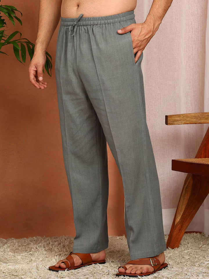 Men's Gray Linen Solid Pathani Co-ord Set