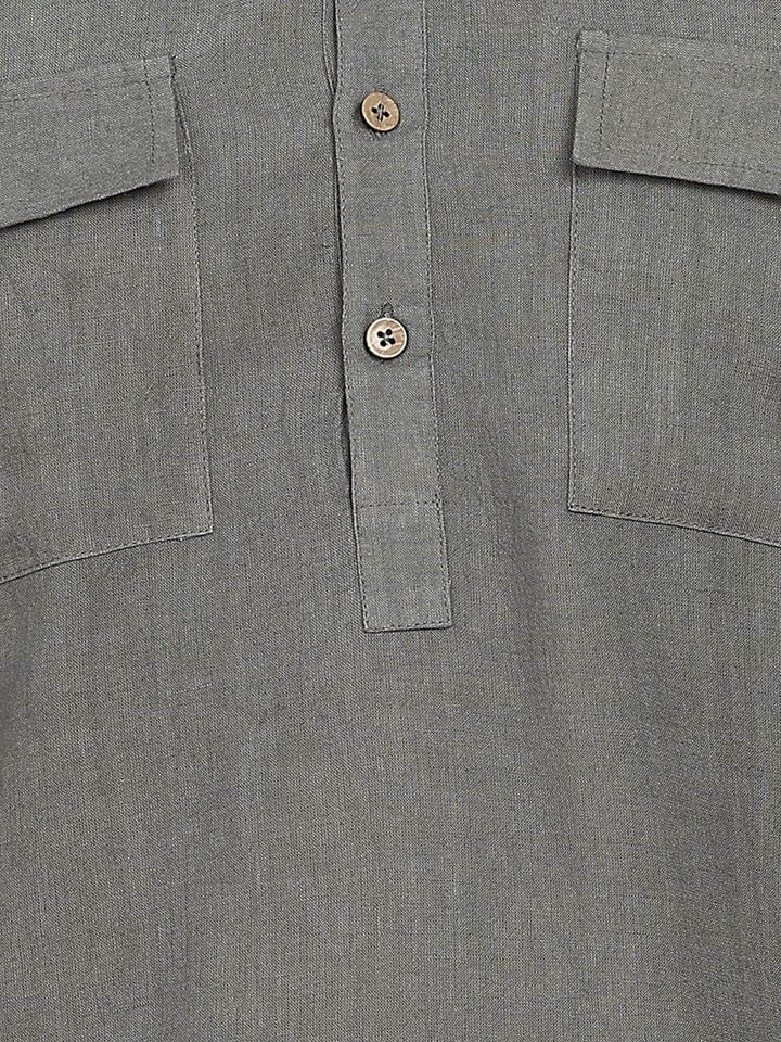 Men's Gray Linen Solid Pathani Co-ord Set