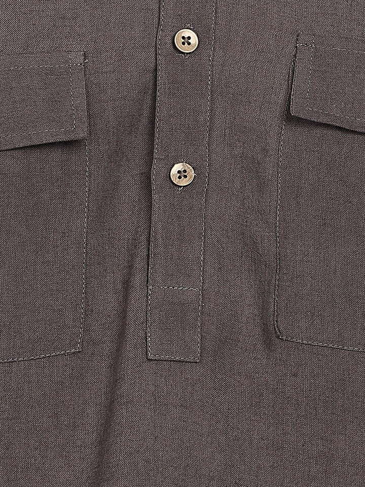Dark Gray Linen Solid Pathani Co-ord Set