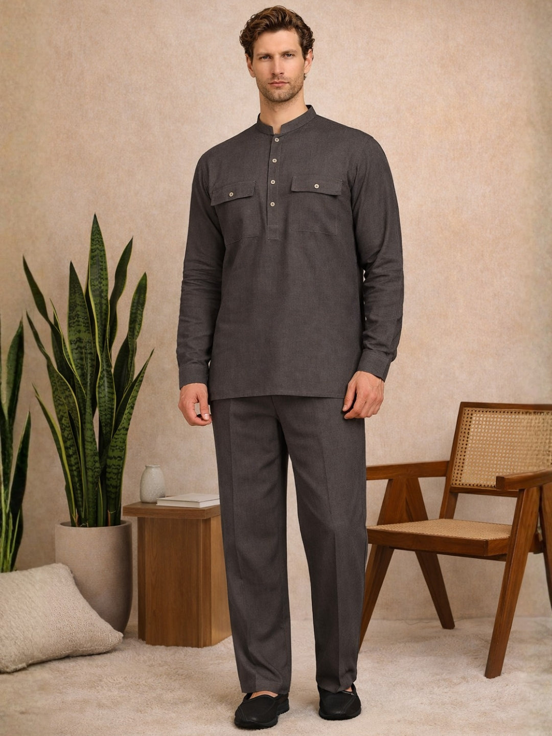 Men's Solid Linen Co-ord Set