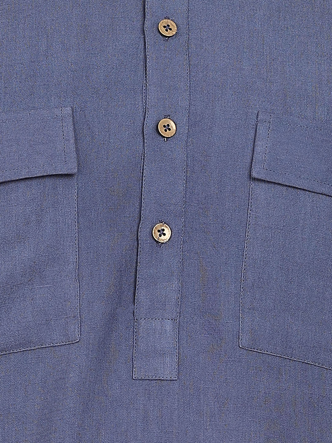 Men's Blue Linen Solid Pathani Co-ord Set