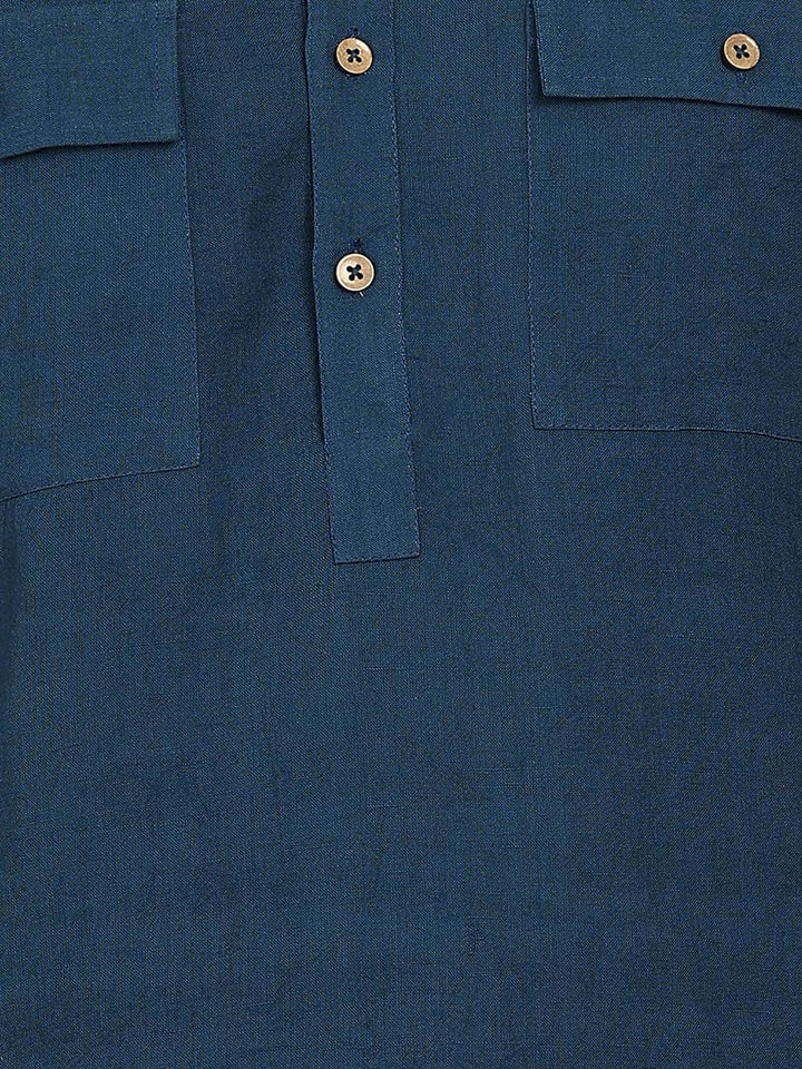 Men's Royal Blue Linen Solid Pathani Co-ord Set