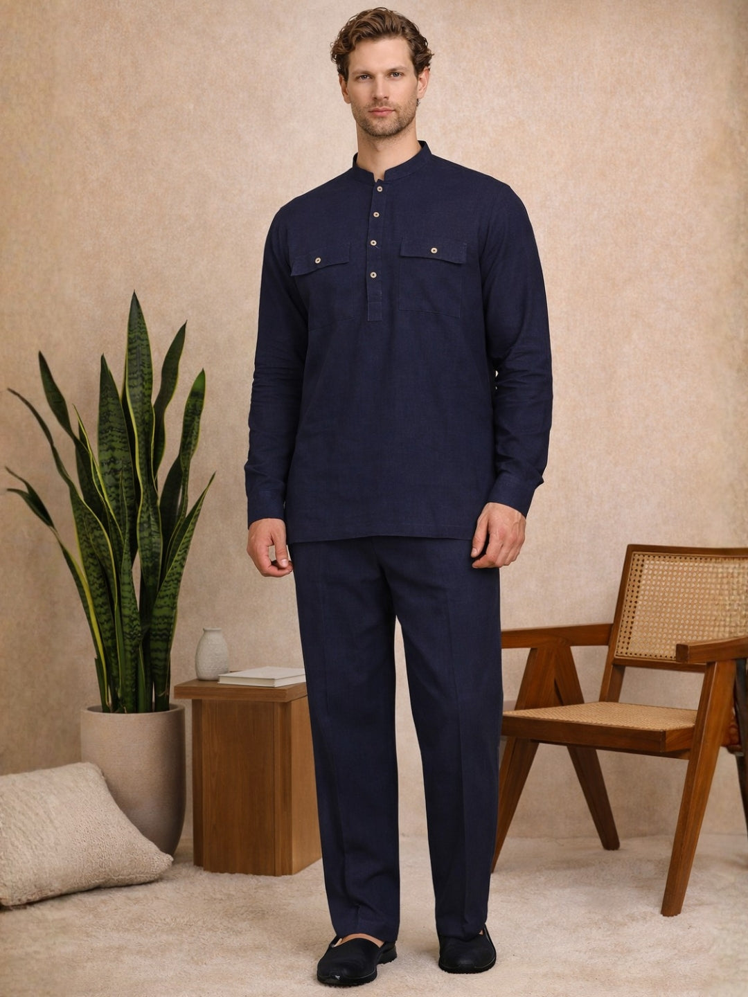 Men's Solid Linen Co-ord Set